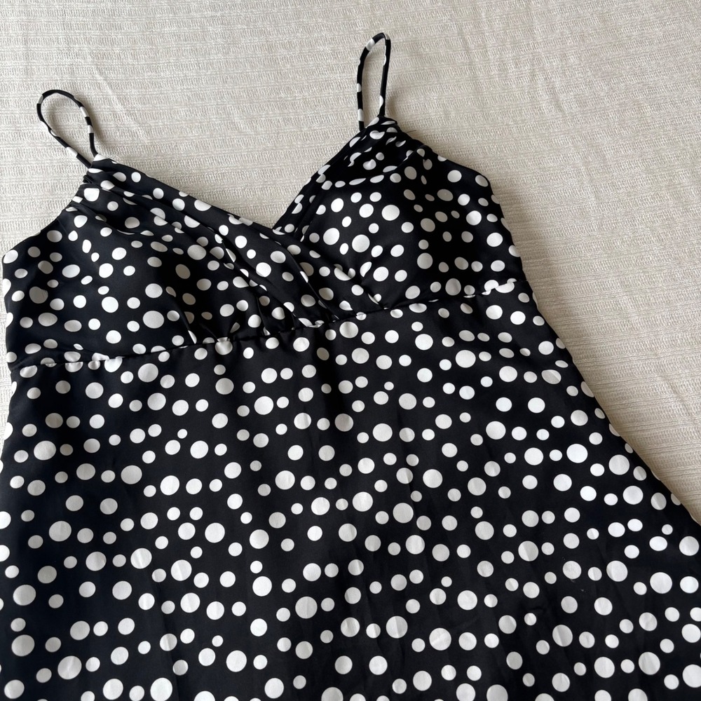 Onyx Nite Womens Black White Polka‎ Dot V-Neck Mini Dress Size 12 Made in USA